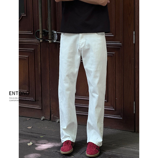 百搭长裤 美式 子男生潮牌显高休闲裤 Entong白色cleanfit微喇牛仔裤