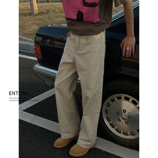 Entong日系复古cleanfit潮牌宽松牛仔裤男生阔腿水洗百搭直筒裤子
