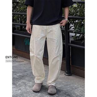 复古宽松直筒长裤 Entong秋季 男2025新款 cleanfit杏色休闲裤 子 薄款