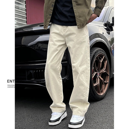 美式cleanfit雅杏色直筒牛仔裤男
