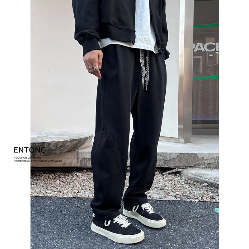Entong美式潮牌解构针织卫裤男生秋季新款运动百搭复古直筒休闲裤