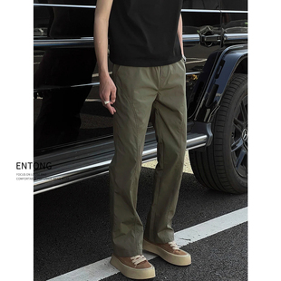 Entong美式潮牌斜切薄款休闲裤速干百搭男生秋季宽松显瘦直筒裤子