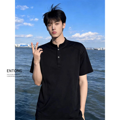 美式立领Polo衫短袖T恤