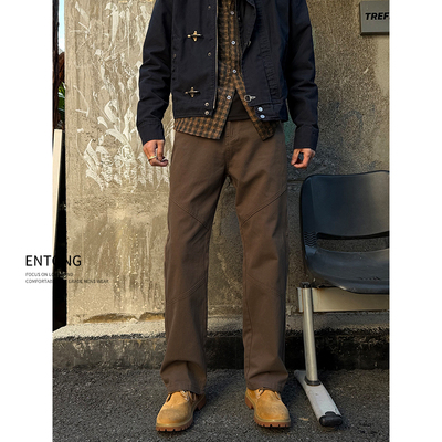 复古美拉德咖色水洗牛仔裤