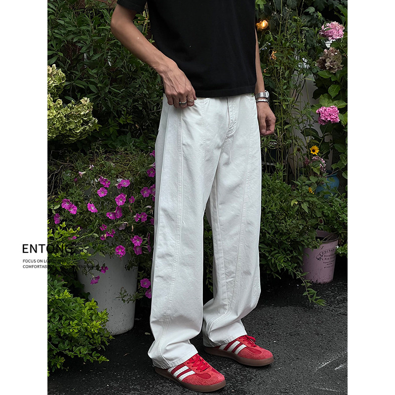 Entong白色高街美式裤子cleanfit廓形宽松解构裤男生阔腿休闲长裤
