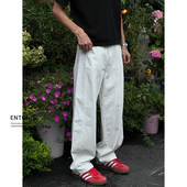 男生阔腿休闲长裤 子cleanfit廓形宽松解构裤 裤 Entong白色高街美式