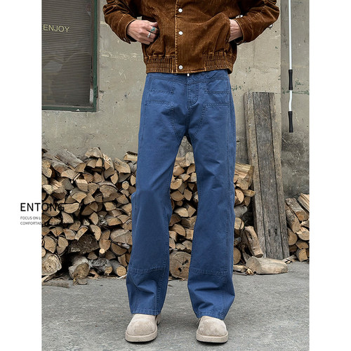 美式法工蓝简约cleanfit牛仔裤