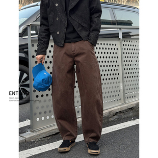 Entong潮牌美式弯刀牛仔裤男款水洗复古宽松阔腿裤子舒适百搭长裤