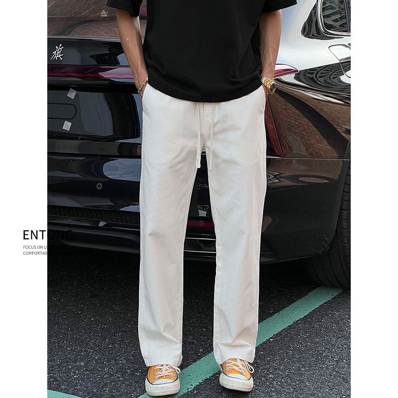 Entong美式简约百搭cleanfit白色休闲裤子男早秋新款宽松直筒长裤
