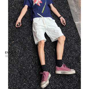 Entong夏季薄款凉感白色休闲短裤男夏外穿冰丝新款运动宽松五分裤