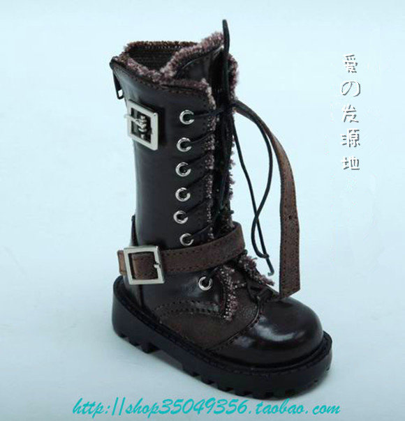 1/3 1/4BJD/SD娃娃鞋子 3分 4分娃用靴子毛边中筒战地皮靴-YGS42