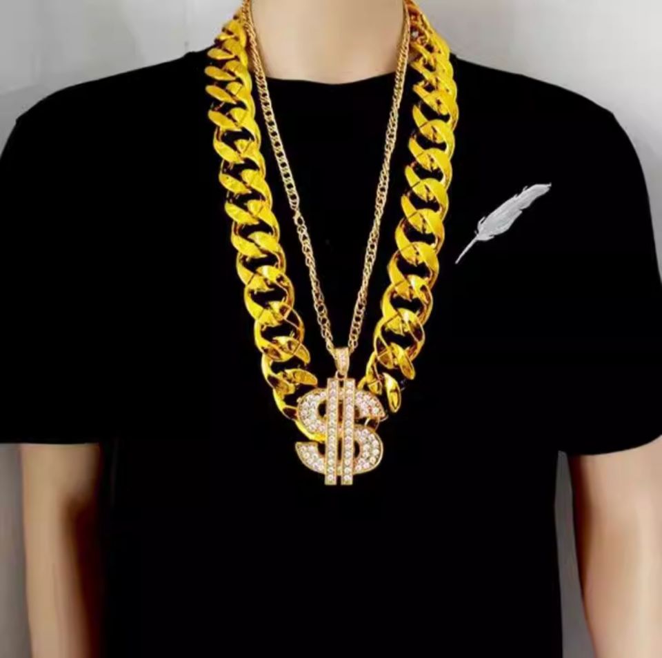 网红抖音大金链子超仿真塑大料大道具假A6099黄金项链男金百搭色