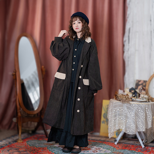 PINKWINK小星夜秋冬日系复古灯芯绒中长款 宽松上衣 风衣外套女新款