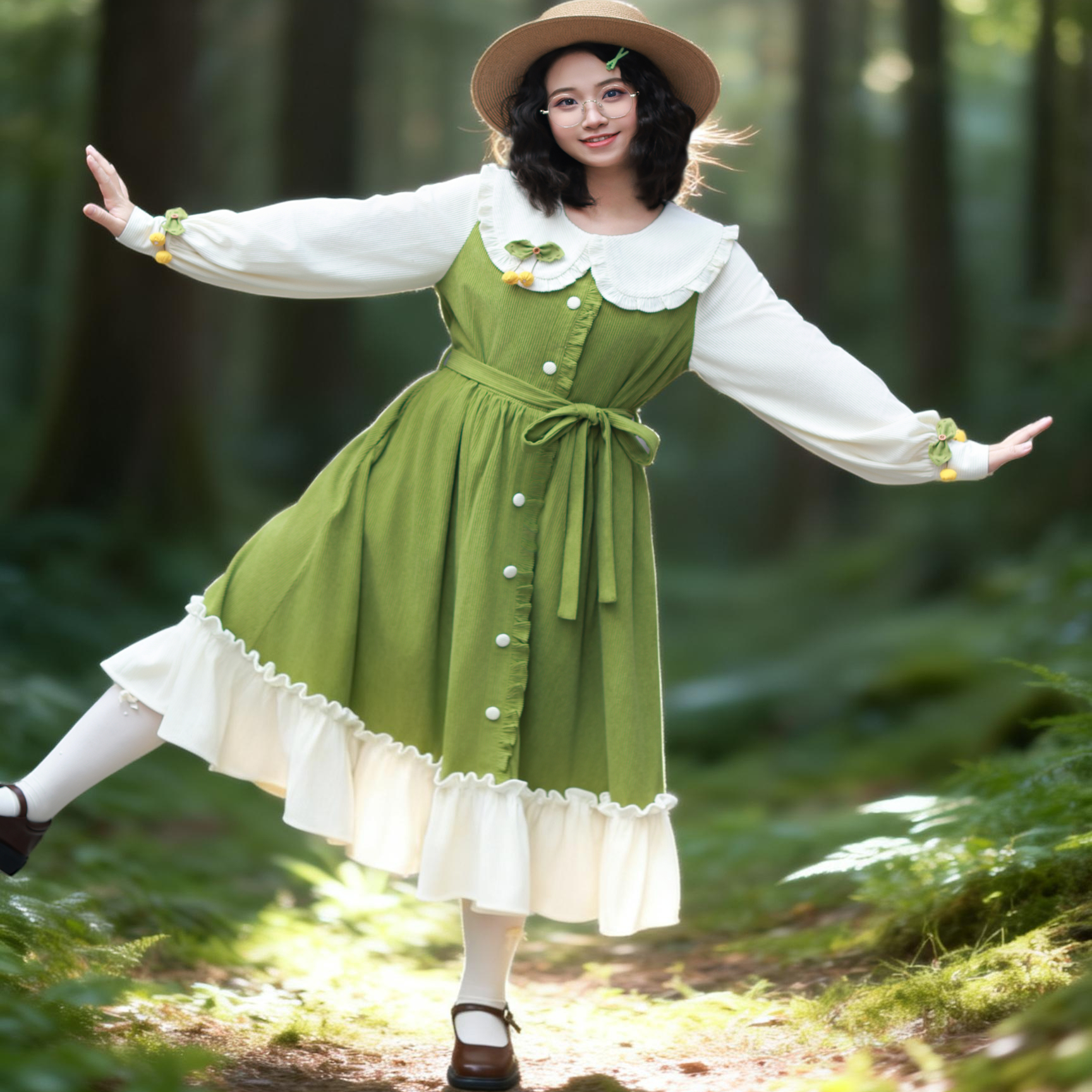 复古学院风娃娃领收腰显瘦连衣裙