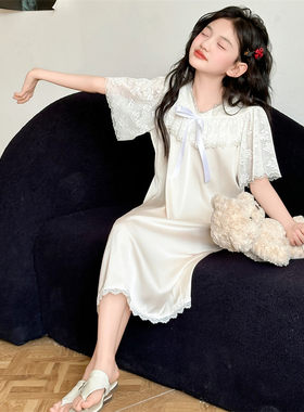 儿童真丝睡衣女孩夏季薄款短袖