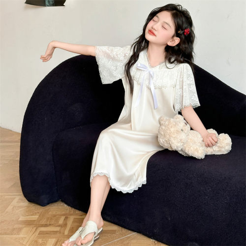 儿童真丝睡衣女孩夏季薄款短袖