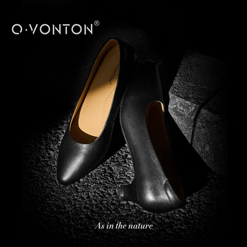 Q.VONTON羊皮粗跟单鞋女