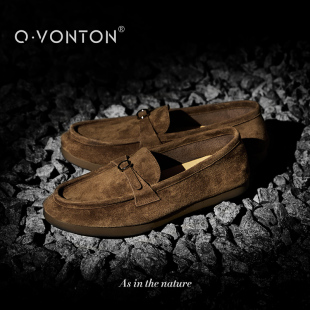 Q.VONTON 时光邮差 磨砂反绒羊皮乐福鞋女春夏老钱风复古英伦单鞋