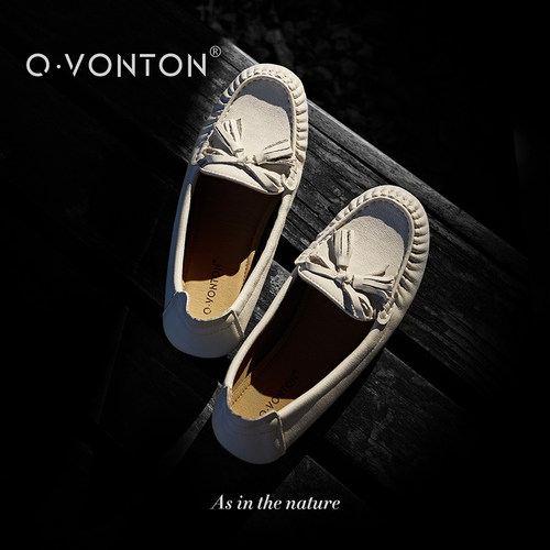 Q.VONTON牛皮褶皱低跟乐福鞋女