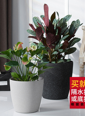 仿水泥树脂盆栽绿萝兰花花盆塑料创意个性北欧超大号花盆特大种树
