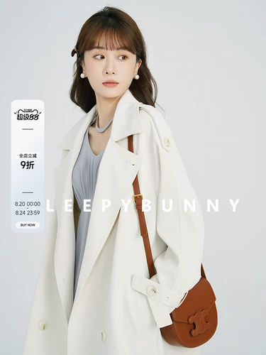 瞌睡兔 Белое осеннее пальто, куртка, плащ, в британском стиле, свободный крой, подходит для подростков