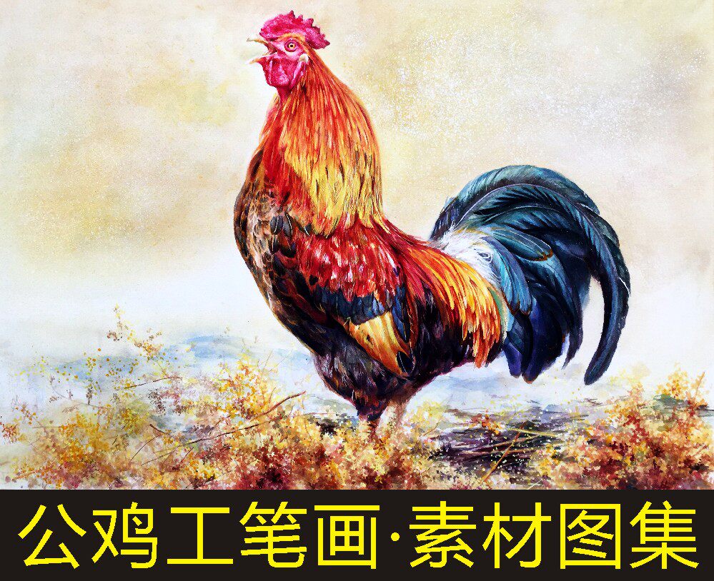 大公鸡画像工笔画动物油画工笔画打印喷绘tif格式装饰画图片素材