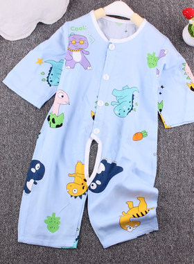 婴儿棉绸连体衣夏季薄款开档爬服新生儿衣服夏装男女宝宝哈衣睡衣