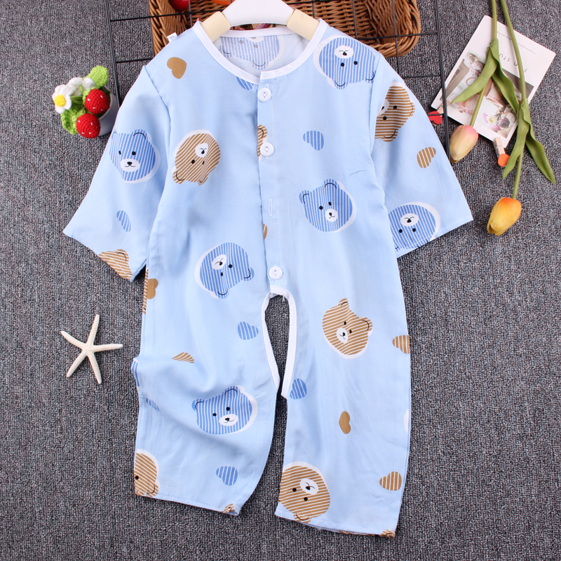 婴儿棉绸连体衣夏季薄款开档爬服新生儿衣服夏装男女宝宝哈衣睡衣