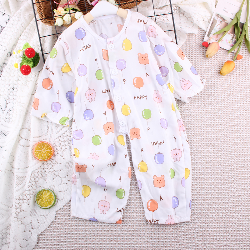 夏季婴儿棉绸连体衣薄款