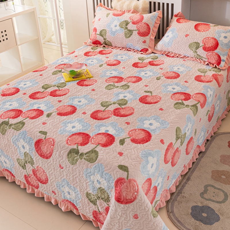 冬季夹棉加厚牛奶绒床盖三件套珊瑚法兰绒面床单单件防滑被单冬绒