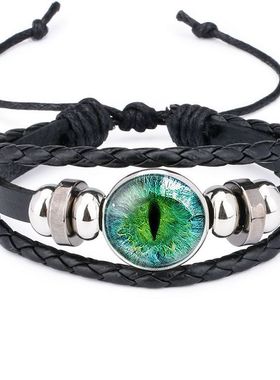电商热销 猫眼睛恐龙眼睛猫瞳孔时光宝石手工牛皮手链手饰