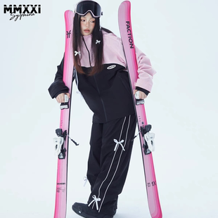 FreeSpin新款MMXXi粉蝴蝶结滑雪服单板防水加绒保暖冲锋衣3L套装