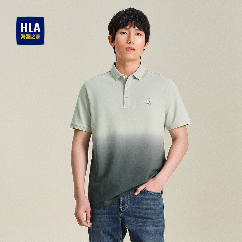 HLA/海澜之家轩辕小将联名短袖POLO衫春夏翻领渐变休闲T恤男