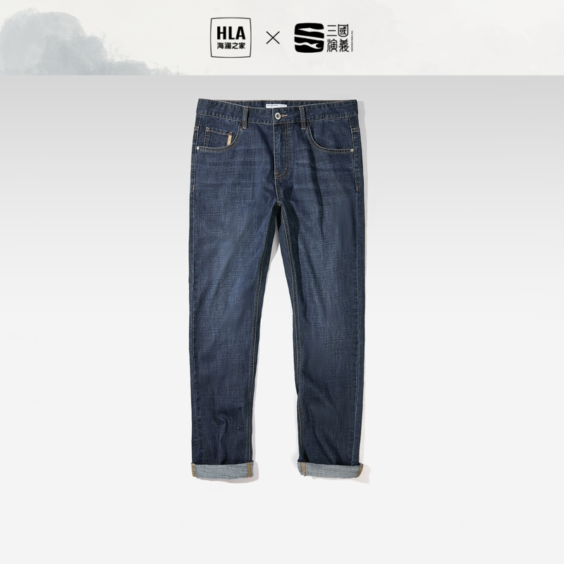 HLA/海澜之家轻薄三国演义牛仔裤23春秋新款微弹中腰直筒时尚长裤