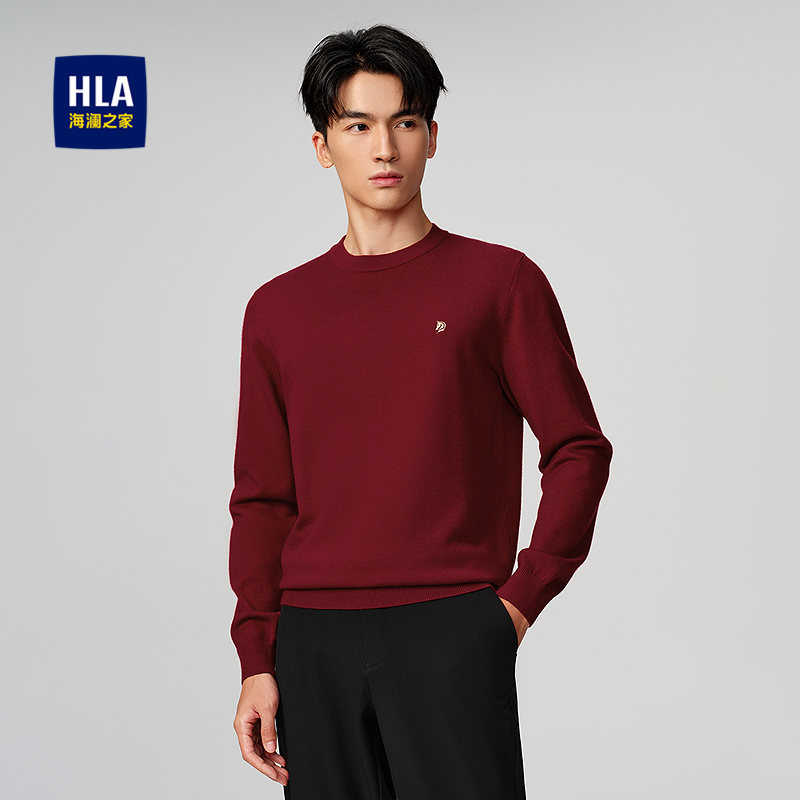 HLA/海澜之家休闲长袖针织衫2025秋冬新款圆领套头时尚修身毛衣男