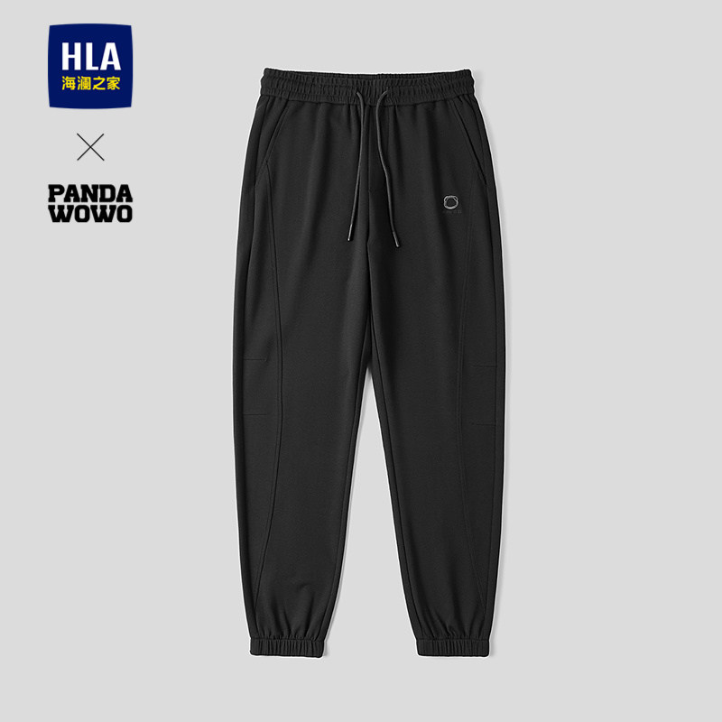 HLA/海澜之家panda wowo熊猫卫裤26春夏新款抽绳松紧腰刺绣裤子男
