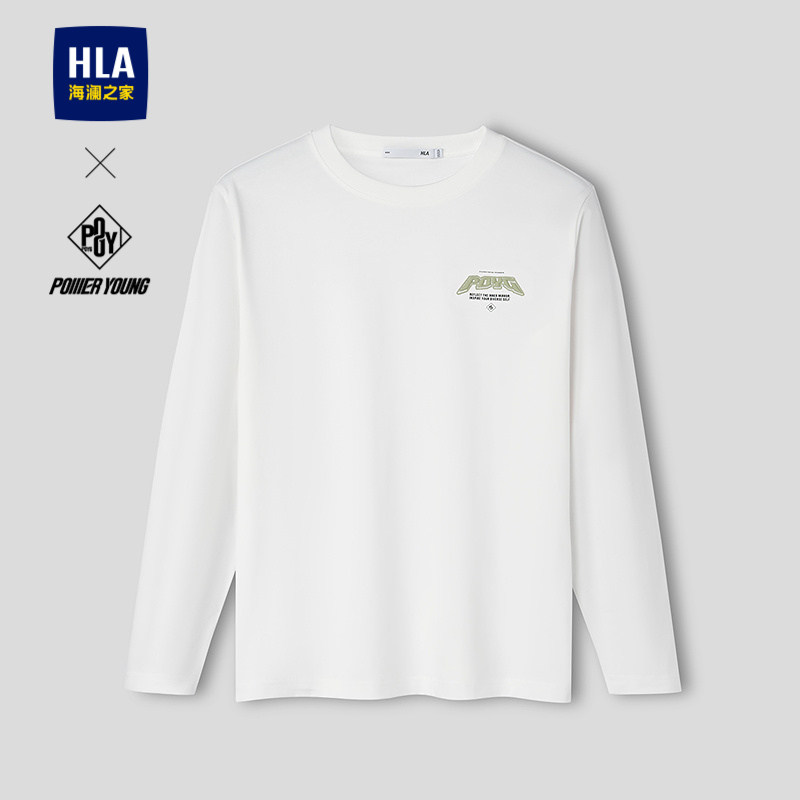 HLA/海澜之家POWER YOUNG系列长袖T恤26春夏新圆领印绣花打底衫男,男装,T恤,淘宝优惠券,粉丝福利购,淘宝优惠卷