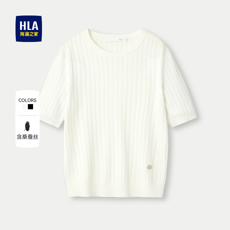 【含桑蚕丝】HLA/海澜之家轻薄短袖含羊毛针织衫25春夏新毛衣女