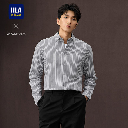 HLA/海澜之家轻商务条纹外套长袖休闲衬衫25秋新刺绣时尚衬衣男装