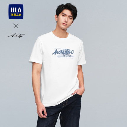 HLA/海澜之家轻商务时尚系列短袖T恤24春夏新胸前印花凉感短t男装