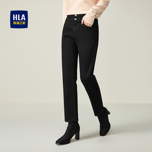 新款 五袋款 双排扣时尚 HLA 子女装 25秋季 高腰裤 海澜之家宽松牛仔裤