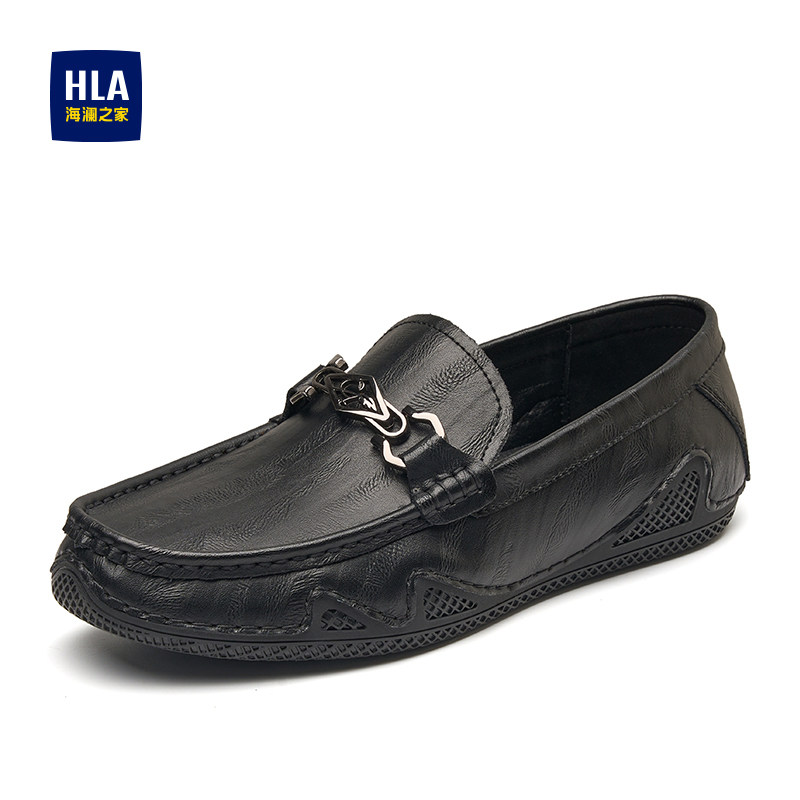 HLA/海澜之家男鞋新款一脚蹬软底豆豆鞋男款质感摔纹男士休闲皮鞋