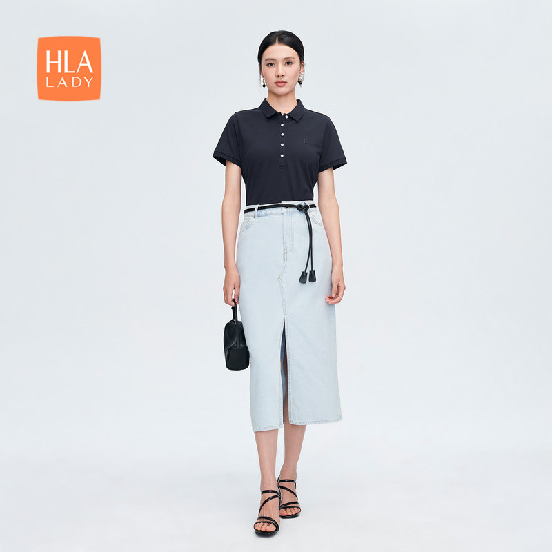 hla/海澜之家透气清新短袖polo衫24春夏新款通勤职业刺绣上衣女装