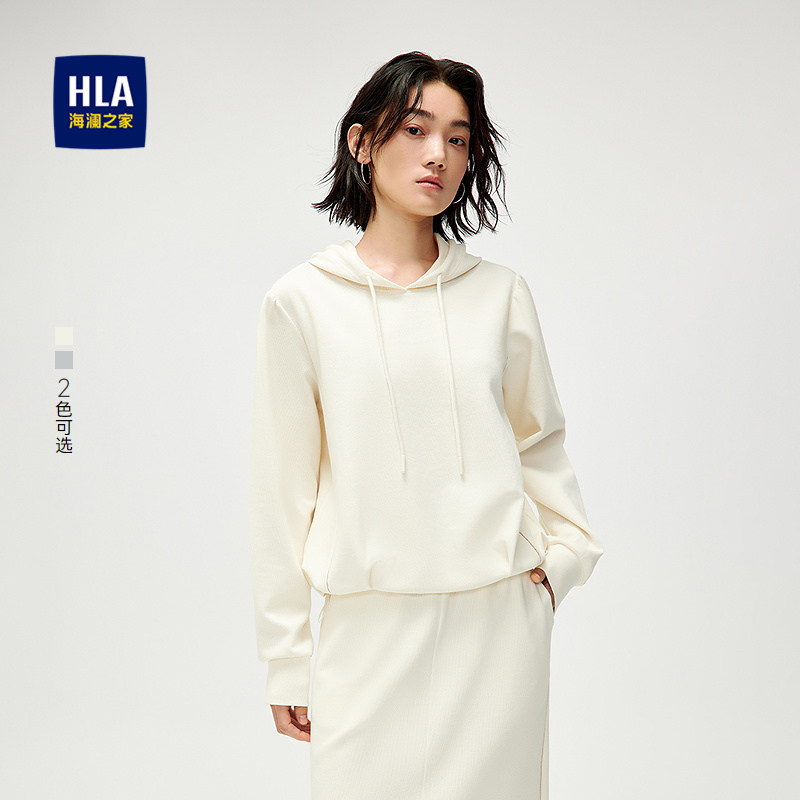 HLA/海澜之家宽松长袖卫衣2025春夏新款抽绳连帽微弹时尚上衣女装,女装/女士精品,卫衣/绒衫,淘宝优惠券,粉丝福利购,淘宝优惠卷
