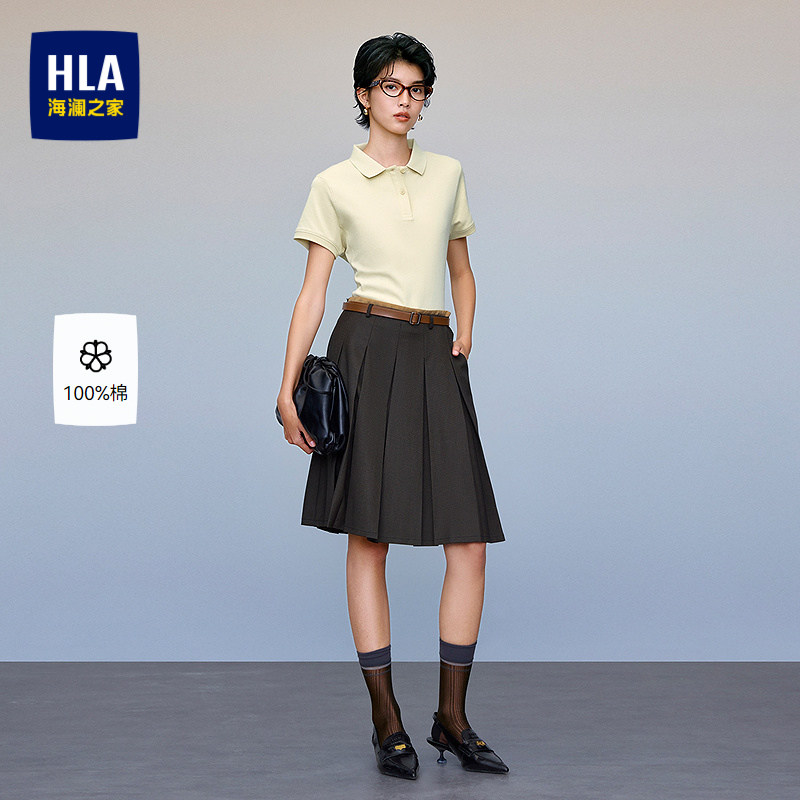HLA/海澜之家纯棉质地POLO衫2026春夏新纯色翻领干练透气短袖女装