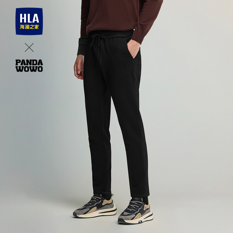 海澜之家抽绳系带字母刺绣牛仔裤