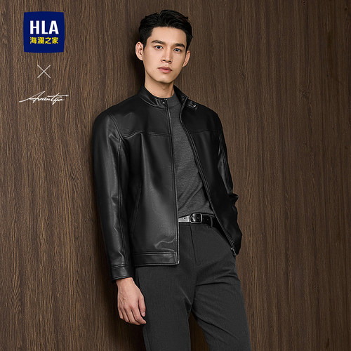 海澜之家立领复古风休闲PU皮夹克