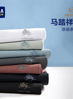 HLA海澜之家敦煌短袖T恤26春夏新款凉感刺绣马踏祥云白色短t男女