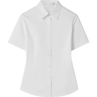 HLA/海澜之家商务通勤短袖白色衬衫透气夏季新款翻领女士正装衬衣