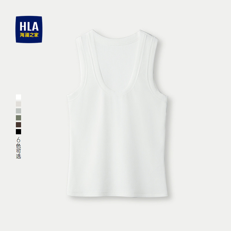 HLA/海澜之家休闲白色背心春夏新款弹力圆领修身无袖打底衫女装